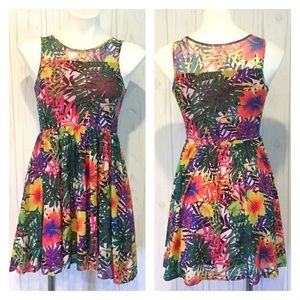 Nicole Miller Tropical Fit & Flare Skater Dress M